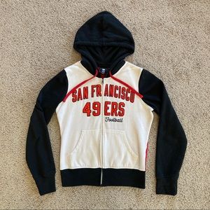49ers Womens NFL Team Apparel Red, Gold and Black Sweatshirt Hoodie (XS)